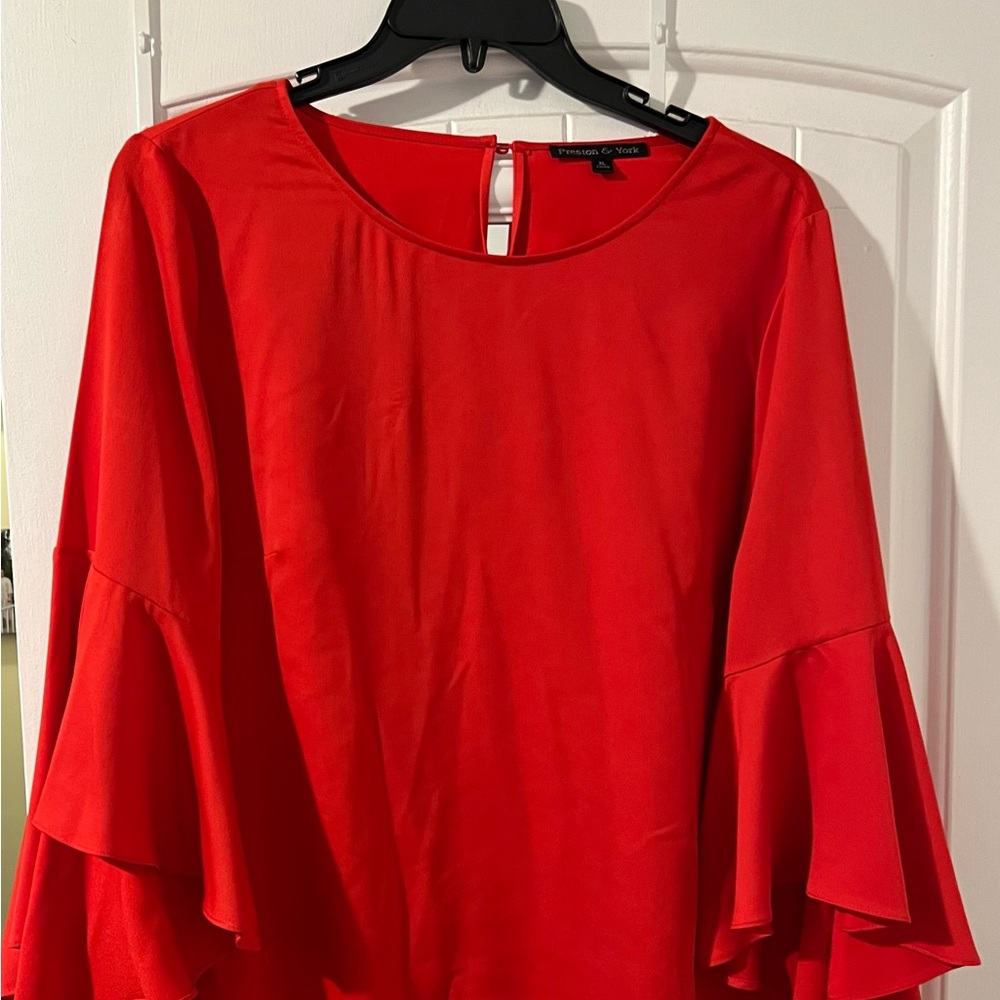 Preston & York Red Ruffled Blouse with Flared Sleeves
